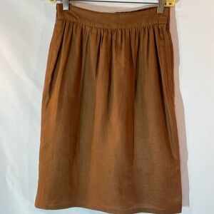 100% Linen Vintage Lightweight Size 4 Brown Knee-Length A-Line Skirt with Pleats